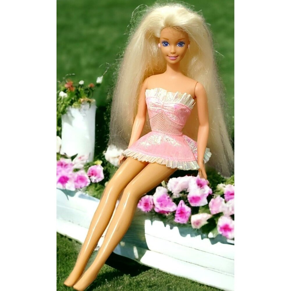 1995 Foam N Color Barbie Doll Pink Iridescent Mini Dress Long Blonde Hair VTG